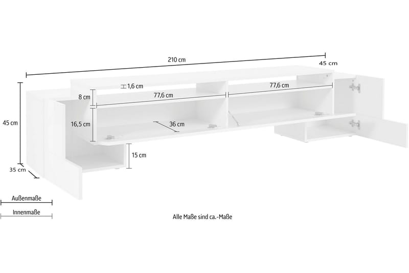 PILASSA Tv-bänk 210 cm Vit/Svart - Möbler - Vardagsrum - Tv-möbler & mediamöbler - Tv-bänkar