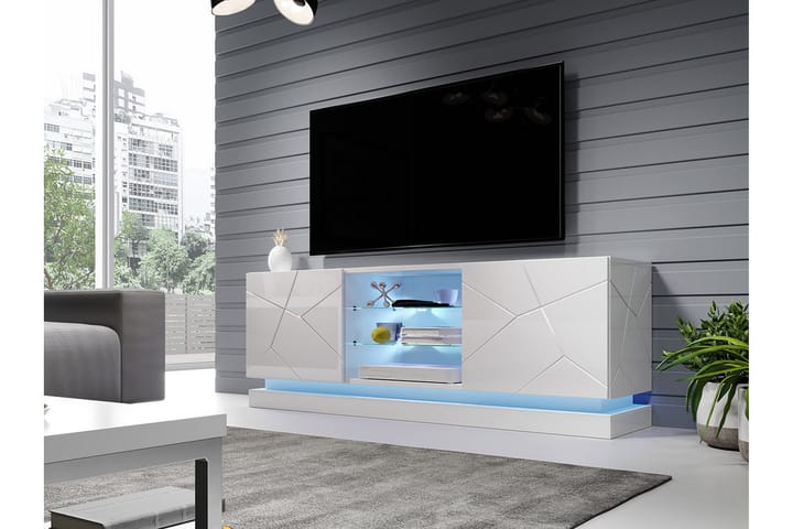 QIU TV-bänk 40x160 cm LED-belysning Vit/Högglans - Vit/Högglans - Möbler - Vardagsrum - Tv-möbler & mediamöbler - Tv-bänkar