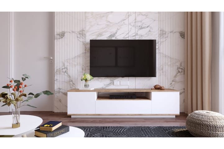 ROLAN Tv-bänk 180 cm med Hylla Vit/Natur - Möbler - Vardagsrum - Tv-möbler & mediamöbler - Tv-bänkar