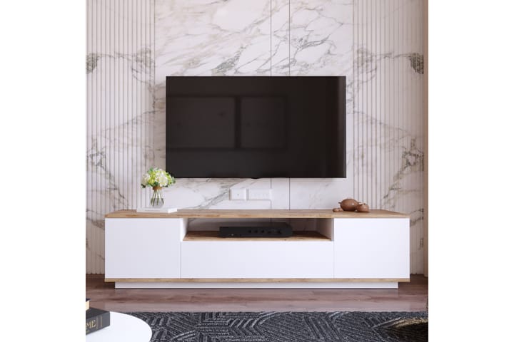 ROLAN Tv-bänk 180 cm med Hylla Vit/Natur - Möbler - Vardagsrum - Tv-möbler & mediamöbler - Tv-bänkar