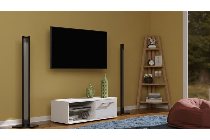 SANAUR Tv-bänk 100x40x36 cm Vit/Vit Högglans - Möbler - Vardagsrum - Tv-möbler & mediamöbler - Tv-bänkar