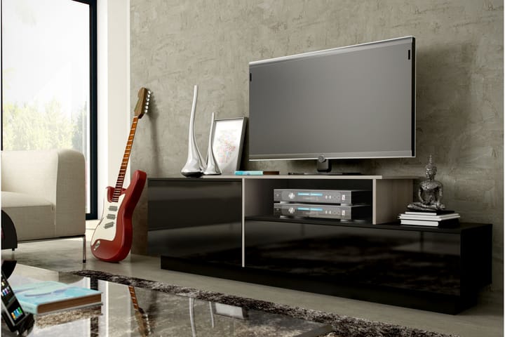 SIGANA 3 Tv-bänk 180x40x52 cm Sonomaek/Svart Högglans - Möbler - Vardagsrum - Tv-möbler & mediamöbler - Tv-bänkar