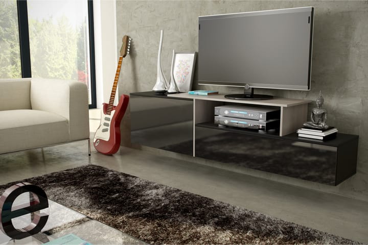 SIGANA 3 Tv-bänk 180x40x52 cm Sonomaek/Svart Högglans - Möbler - Vardagsrum - Tv-möbler & mediamöbler - Tv-bänkar