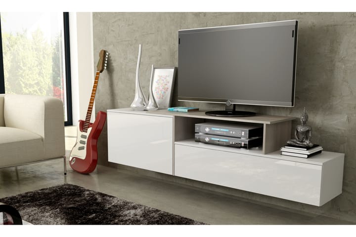 SIGANA 3 Tv-bänk 180x40x52 cm Vit Högglans/Sonomaek