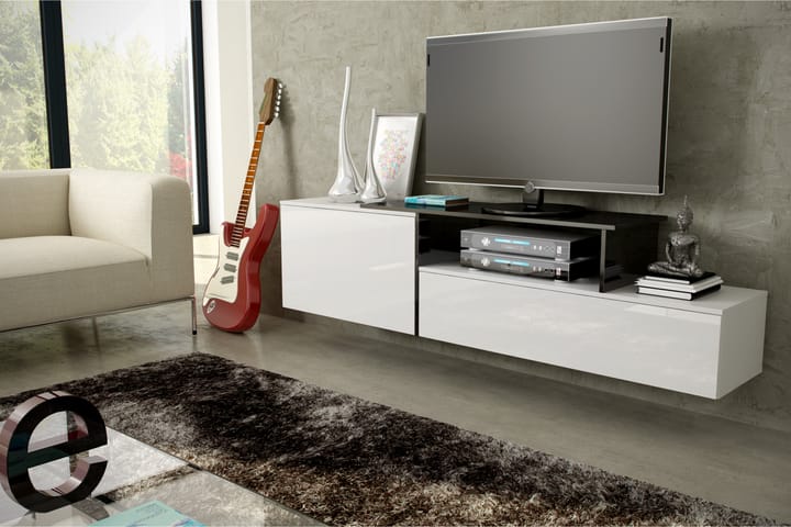 SIGANA 3 Tv-bänk 180x40x52 cm Vit Högglans/Svart - Möbler - Vardagsrum - Tv-möbler & mediamöbler - Tv-bänkar