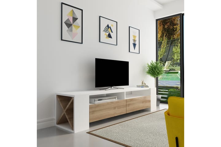 STENHESTRA TV-Bänk 155 cm Brun/Vit - Vit/Brun - Möbler - Vardagsrum - Tv-möbler & mediamöbler - Tv-bänkar