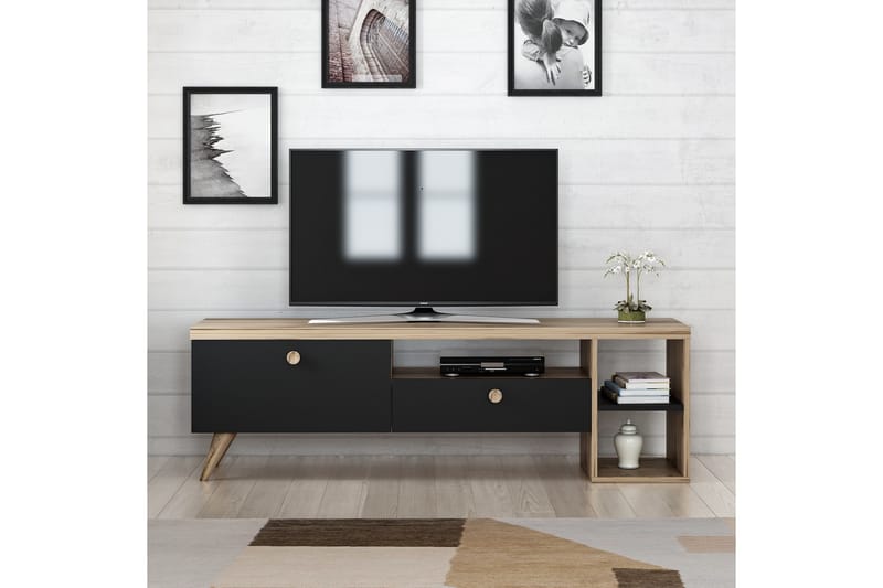TV-BÄNK 150 cm 2 Skåp Svart/Natur - Möbler - Vardagsrum - Tv-möbler & mediamöbler - Tv-bänkar