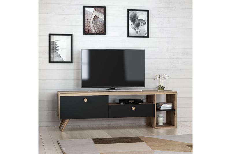 TV-BÄNK 150 cm 2 Skåp Svart/Natur - Möbler - Vardagsrum - Tv-möbler & mediamöbler - Tv-bänkar