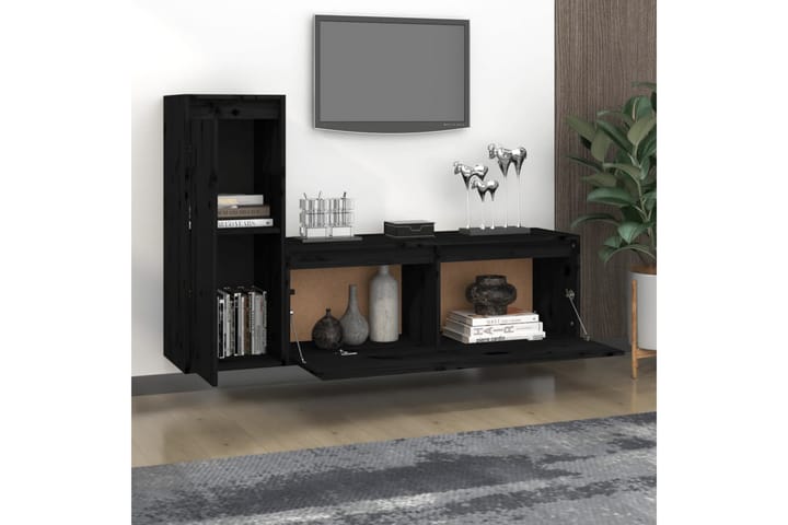 Tv-bänk 2 st svart massiv furu - Svart - Möbler - Vardagsrum - Tv-möbler & mediamöbler - Tv-bänkar