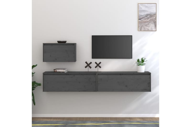 Tv-bänk 3 delar grå massiv furu - Grå - Möbler - Vardagsrum - Tv-möbler & mediamöbler - Tv-bänkar