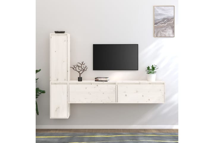 Tv-bänk 4 delar vit massiv furu - Vit - Möbler - Vardagsrum - Tv-möbler & mediamöbler - Tv-bänkar