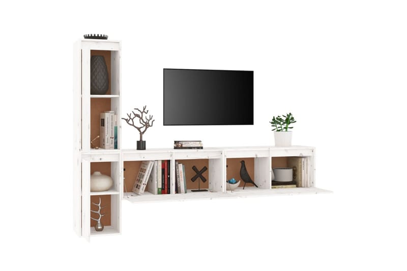 Tv-bänk 4 delar vit massiv furu - Vit - Möbler - Vardagsrum - Tv-möbler & mediamöbler - Tv-bänkar