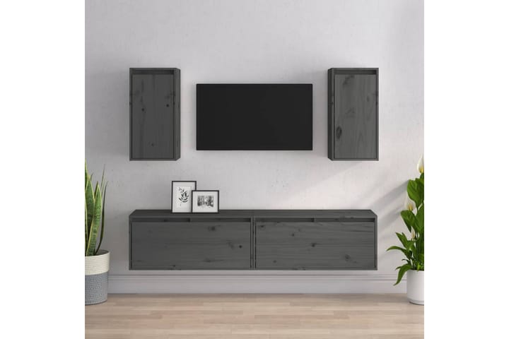 Tv-bänk 4 st grå massiv furu - Grå - Möbler - Vardagsrum - Tv-möbler & mediamöbler - Tv-bänkar