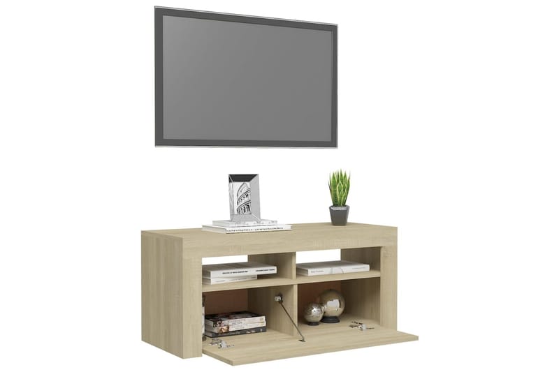 TV-bänk med LED-belysning sonoma-ek 90x35x40 cm - Brun - Möbler - Vardagsrum - Tv-möbler & mediamöbler - Tv-bänkar