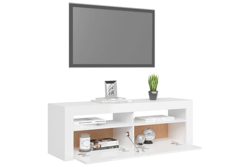 TV-bänk med LED-belysning vit högglans 120x35x40 cm - Vit - Möbler - Vardagsrum - Tv-möbler & mediamöbler - Tv-bänkar