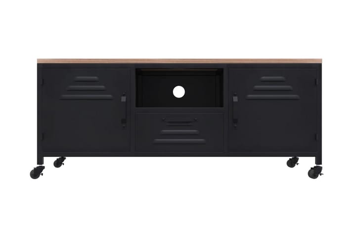 Tv-bänk svart 110x30x43 cm järn och massivt granträ - Svart - Möbler - Vardagsrum - Tv-möbler & mediamöbler - Tv-bänkar