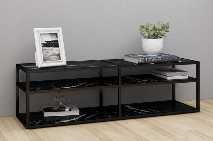 TV-bänk svart marmor 140x40x40,5 cm härdat glas - Svart - Möbler - Vardagsrum - Tv-möbler & mediamöbler - Tv-bänkar