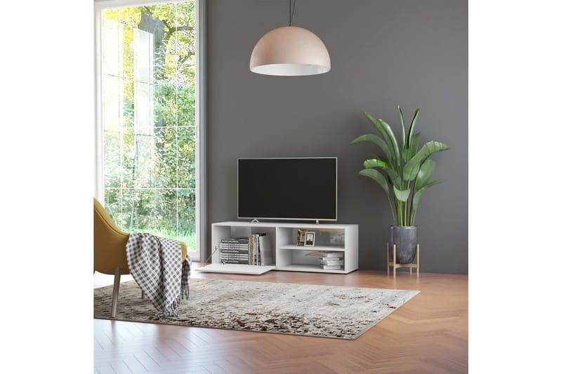 TV-bänk vit högglans 120x34x37 cm spånskiva - Vit - Möbler - Vardagsrum - Tv-möbler & mediamöbler - Tv-bänkar