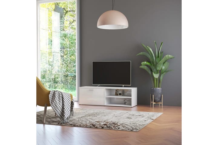 TV-bänk vit högglans 120x34x37 cm spånskiva - Vit - Möbler - Vardagsrum - Tv-möbler & mediamöbler - Tv-bänkar