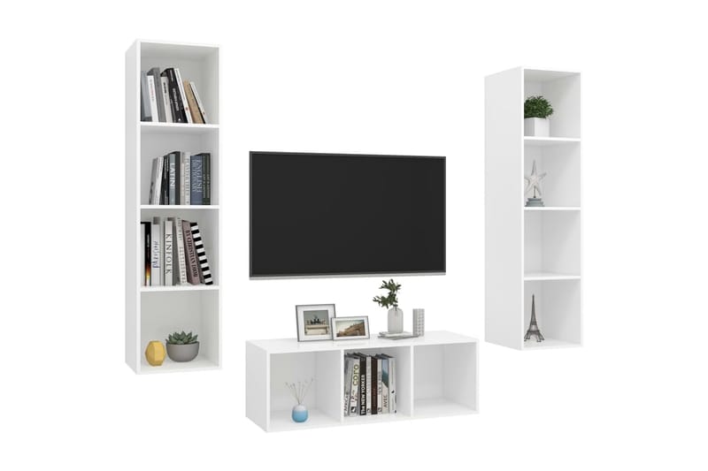 TV-skåp 3 delar vit spånskiva - Vit - Möbler - Vardagsrum - Tv-möbler & mediamöbler - Tv-bänkar