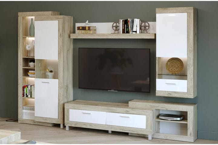 ULITA Tv-bänk 195x52,3x52 cm Grå/Vit Högglans - Möbler - Vardagsrum - Tv-möbler & mediamöbler - Tv-bänkar