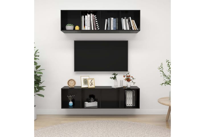 Väggmonterade tv-skåp 2 st svart högglans spånskiva - Svart - Möbler - Vardagsrum - Tv-möbler & mediamöbler - Tv-bänkar
