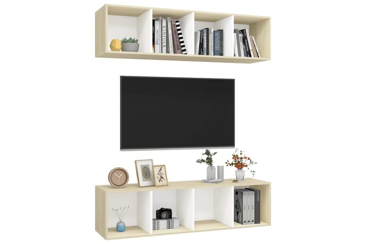 Väggmonterade tv-skåp 2 st vit och sonoma-ek spånskiva - Vit - Möbler - Vardagsrum - Tv-möbler & mediamöbler - Tv-bänkar