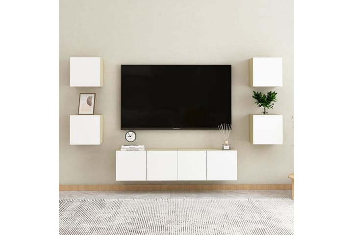 Väggmonterade tv-skåp 4 st vit och sonoma-ek 30,5x30x30 cm - Vit - Möbler - Vardagsrum - Tv-möbler & mediamöbler - Tv-bänkar