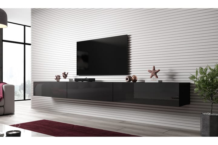 VIGNALE SLANT Tv-bänk 300x40x30 cm Svart/Svart Högglans