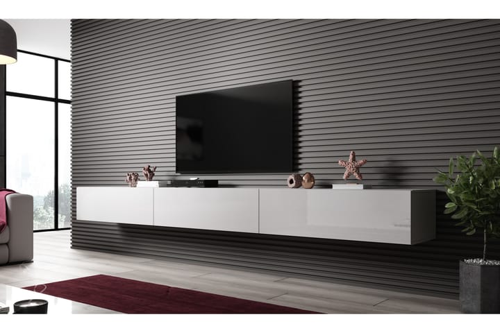 VIGNALE SLANT Tv-bänk 300x40x30 cm Vit/Vit Högglans - Möbler - Vardagsrum - Tv-möbler & mediamöbler - Tv-bänkar