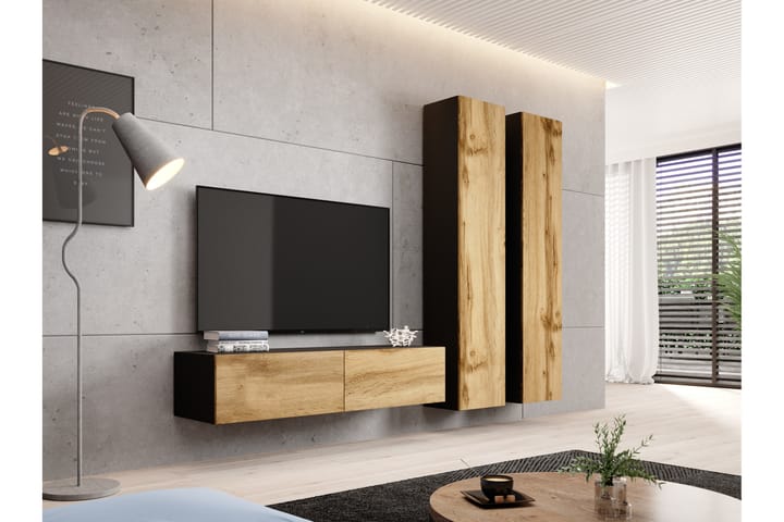 VIGNALE Tv-bänk 140x40x30 cm Svart/Ekfärg - Möbler - Vardagsrum - Tv-möbler & mediamöbler - Tv-bänkar