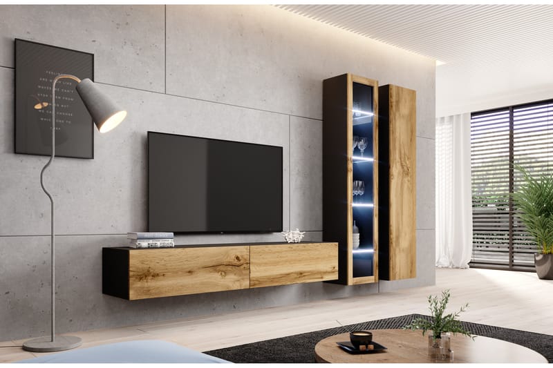 VIGNALE Tv-bänk 180x40x30 cm Svart/Ekfärg - Möbler - Vardagsrum - Tv-möbler & mediamöbler - Tv-bänkar