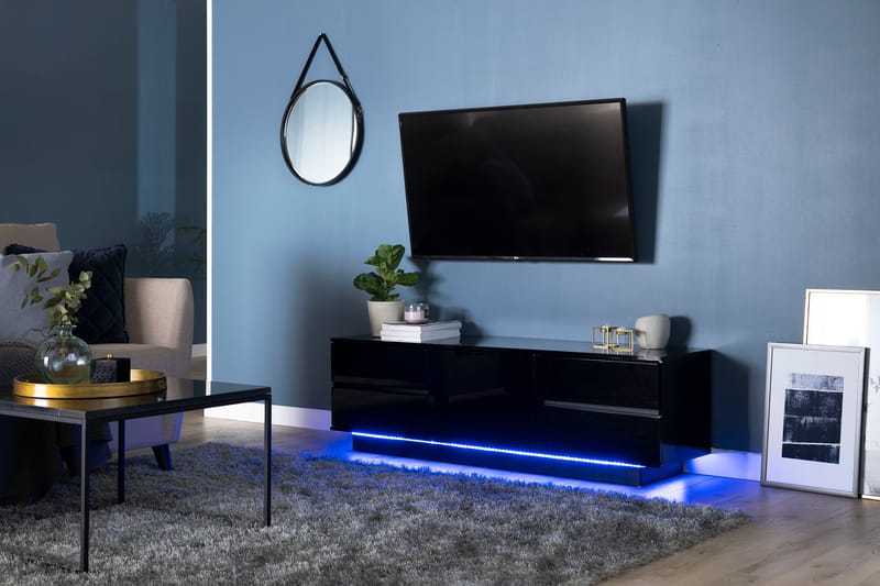 VITSAND TV-Bänk 158 cm Svart med LED-Belysning - Svart - Möbler - Vardagsrum - Tv-möbler & mediamöbler - Tv-bänkar