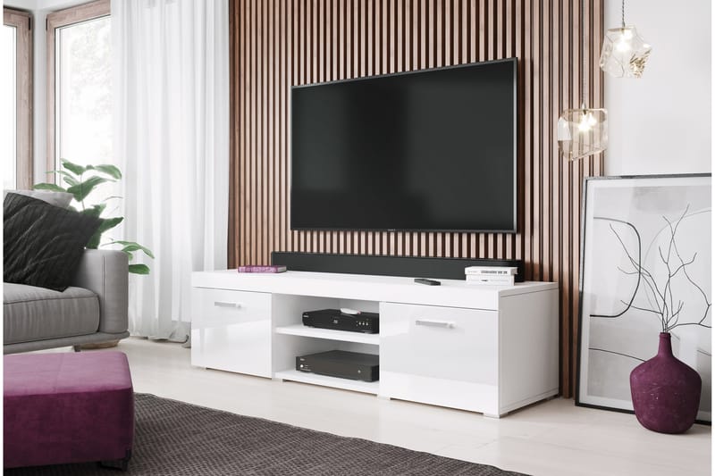 WAAMA Tv-bänk 140x45x39 cm Vit/Vit Högglans - Möbler - Vardagsrum - Tv-möbler & mediamöbler - Tv-bänkar