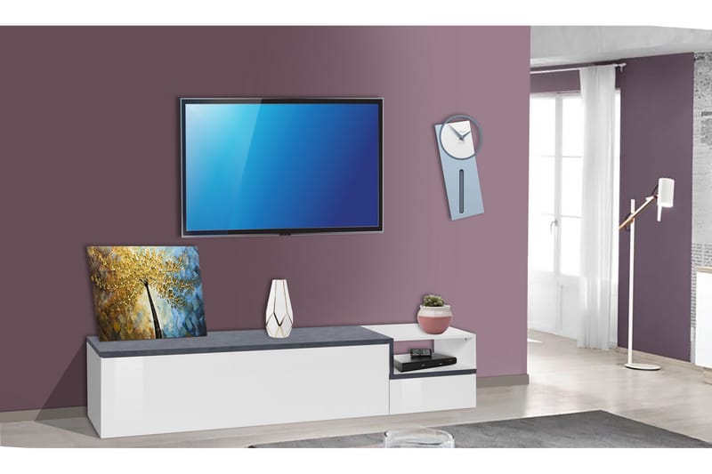 ZETEL Tv-bänk 200 cm Vit/Antracit - Möbler - Vardagsrum - Tv-möbler & mediamöbler - Tv-bänkar
