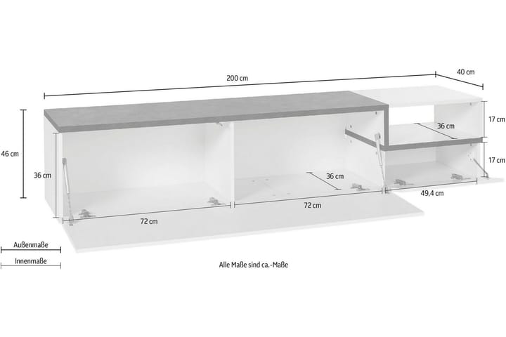 ZETEL Tv-bänk 200 cm Vit/Antracit - Möbler - Vardagsrum - Tv-möbler & mediamöbler - Tv-bänkar