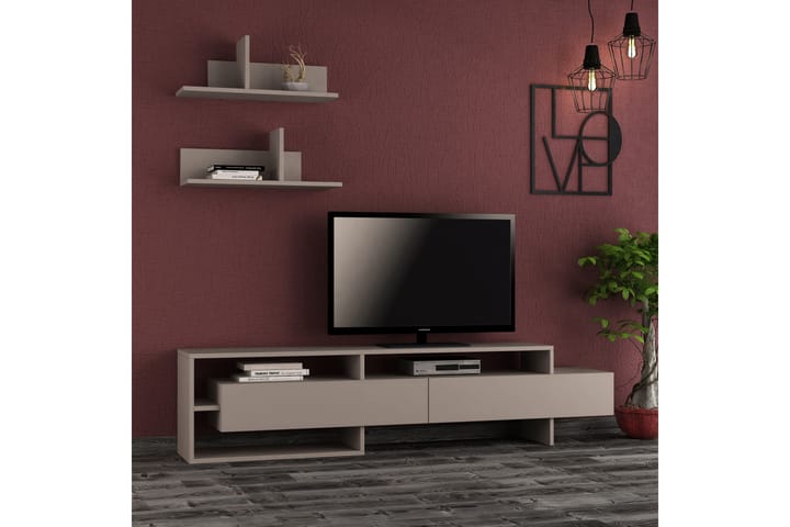 CORALEE Tv-bänk med Vägghyllor Trä - Trä - Möbler - Vardagsrum - Tv-möbler & mediamöbler - Tv-möbelset
