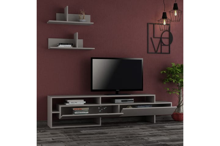 CORALEE Tv-bänk med Vägghyllor Trä - Trä - Möbler - Vardagsrum - Tv-möbler & mediamöbler - Tv-möbelset