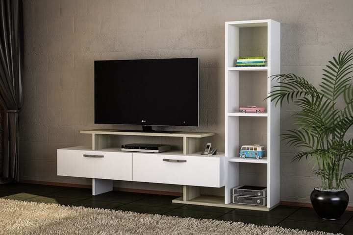 EMMALJU Tv-Bänk med Bokhylla Vit - Vit - Möbler - Vardagsrum - Tv-möbler & mediamöbler - Tv-möbelset
