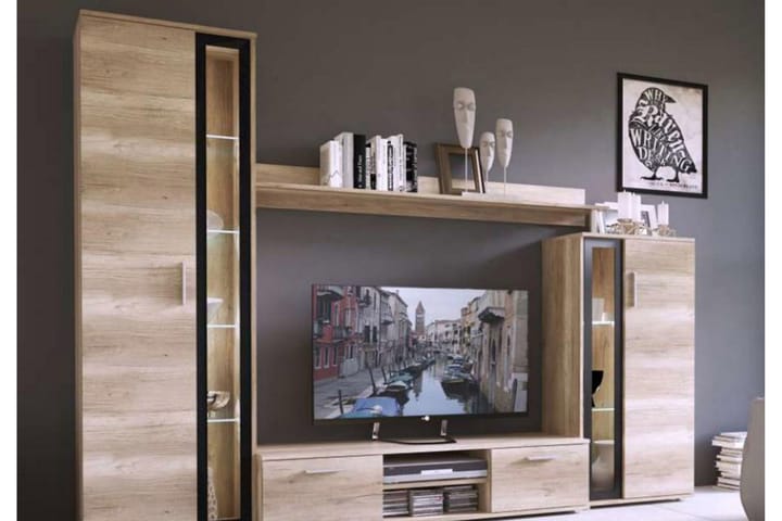 HEDEMORA TV-möbelset - Ek/Svart/Led-Belysning - Möbler - Vardagsrum - Tv-möbler & mediamöbler - Tv-möbelset