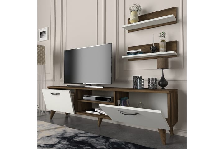 KYRKEBERG TV-Möbelset 150 cm Brun/Vit - Brun/Vit - Möbler - Vardagsrum - Tv-möbler & mediamöbler - Tv-möbelset