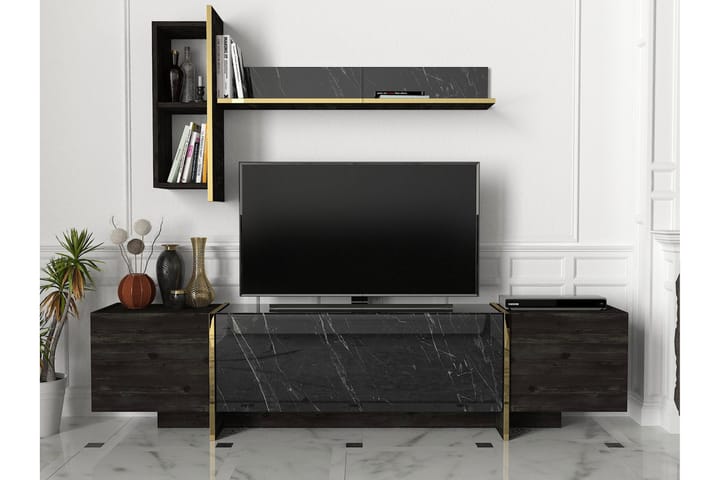 LAMESHIA TV-Möbelset 180 cm Svart/Guld