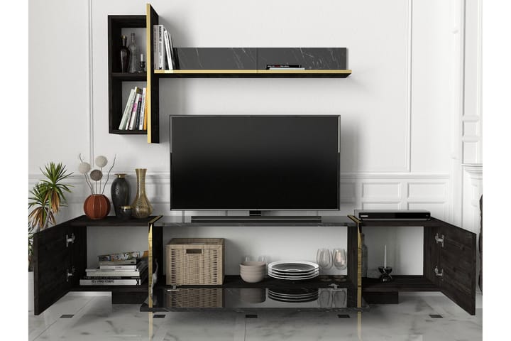 LAMESHIA TV-Möbelset 180 cm Svart/Guld - Möbler - Vardagsrum - Tv-möbler & mediamöbler - Tv-möbelset