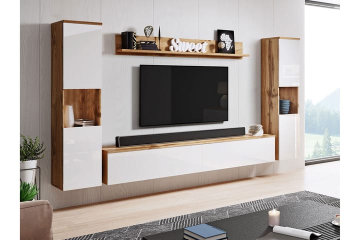 Sadahiro Tv-möbelset Trä/Vit högglans
