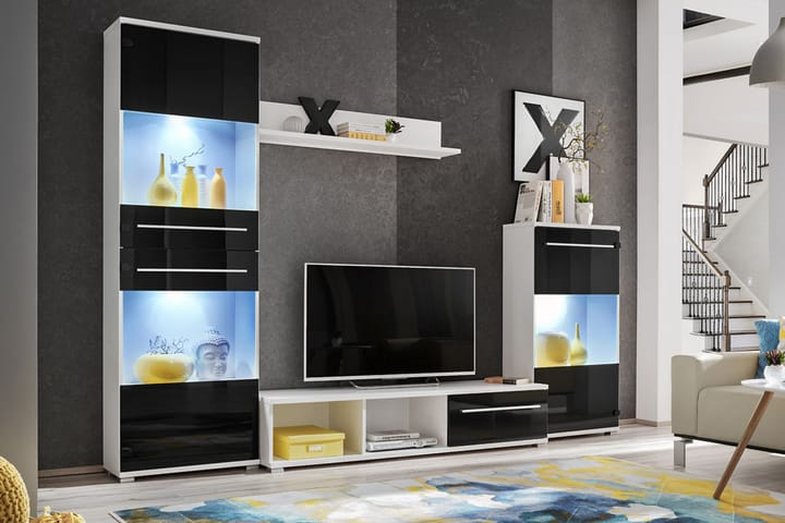 Väggsenhet med LED 44x270x190 cm - Svart/vit - Möbler - Vardagsrum - Tv-möbler & mediamöbler - Tv-möbelset