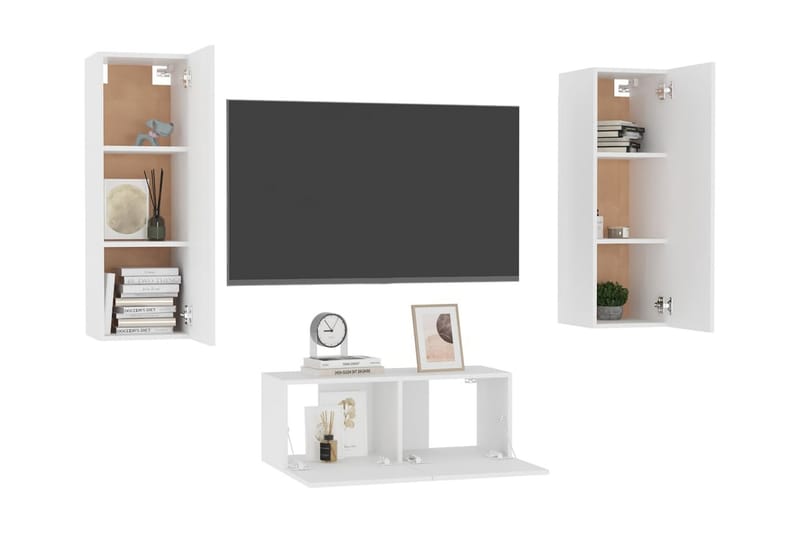 TV-skåp 3 delar vit spånskiva - Vit - Möbler - Vardagsrum - Tv-möbler & mediamöbler - Tv-skåp