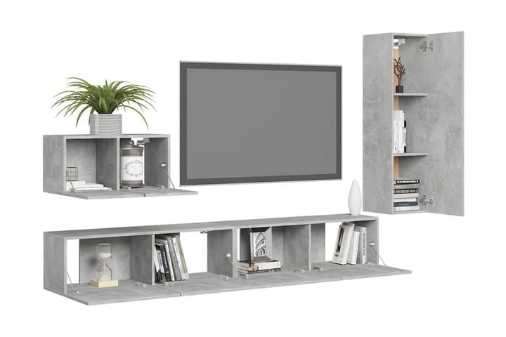 TV-skåp 4 delar betonggrå spånskiva - Grå - Möbler - Vardagsrum - Tv-möbler & mediamöbler - Tv-skåp