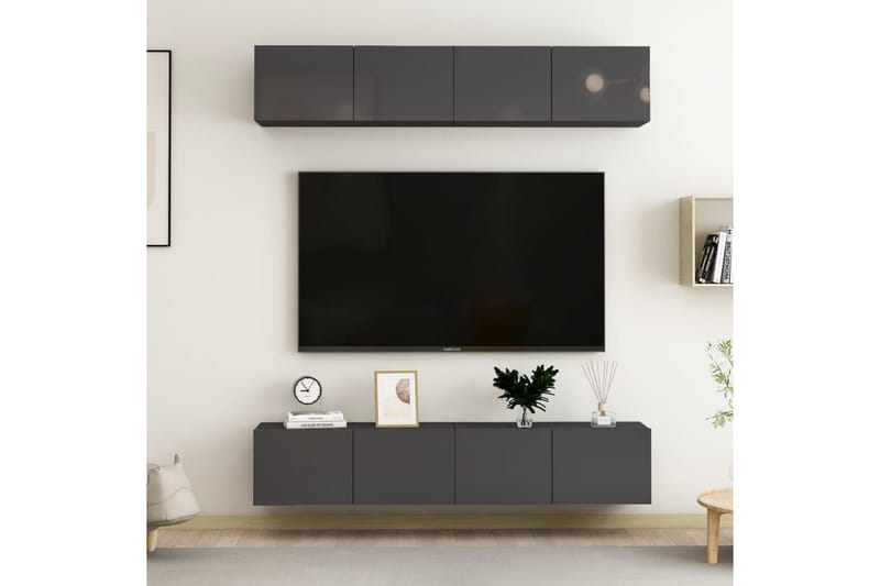 TV-skåp 4 delar grå högglans 80x30x30 cm spånskiva