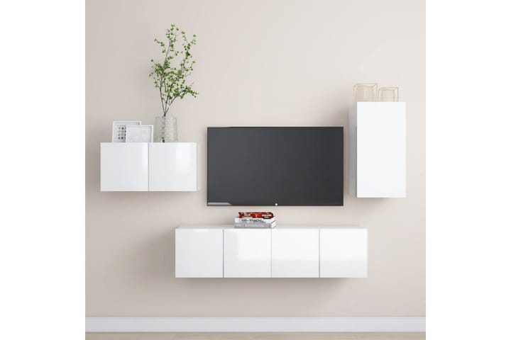 TV-skåp 4 delar vit högglans spånskiva - Vit - Möbler - Vardagsrum - Tv-möbler & mediamöbler - Tv-skåp