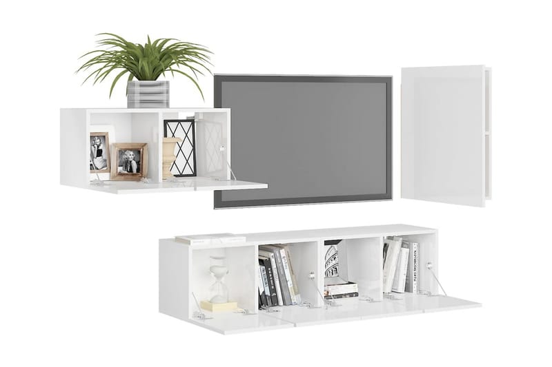 TV-skåp 4 delar vit högglans spånskiva - Vit - Möbler - Vardagsrum - Tv-möbler & mediamöbler - Tv-skåp